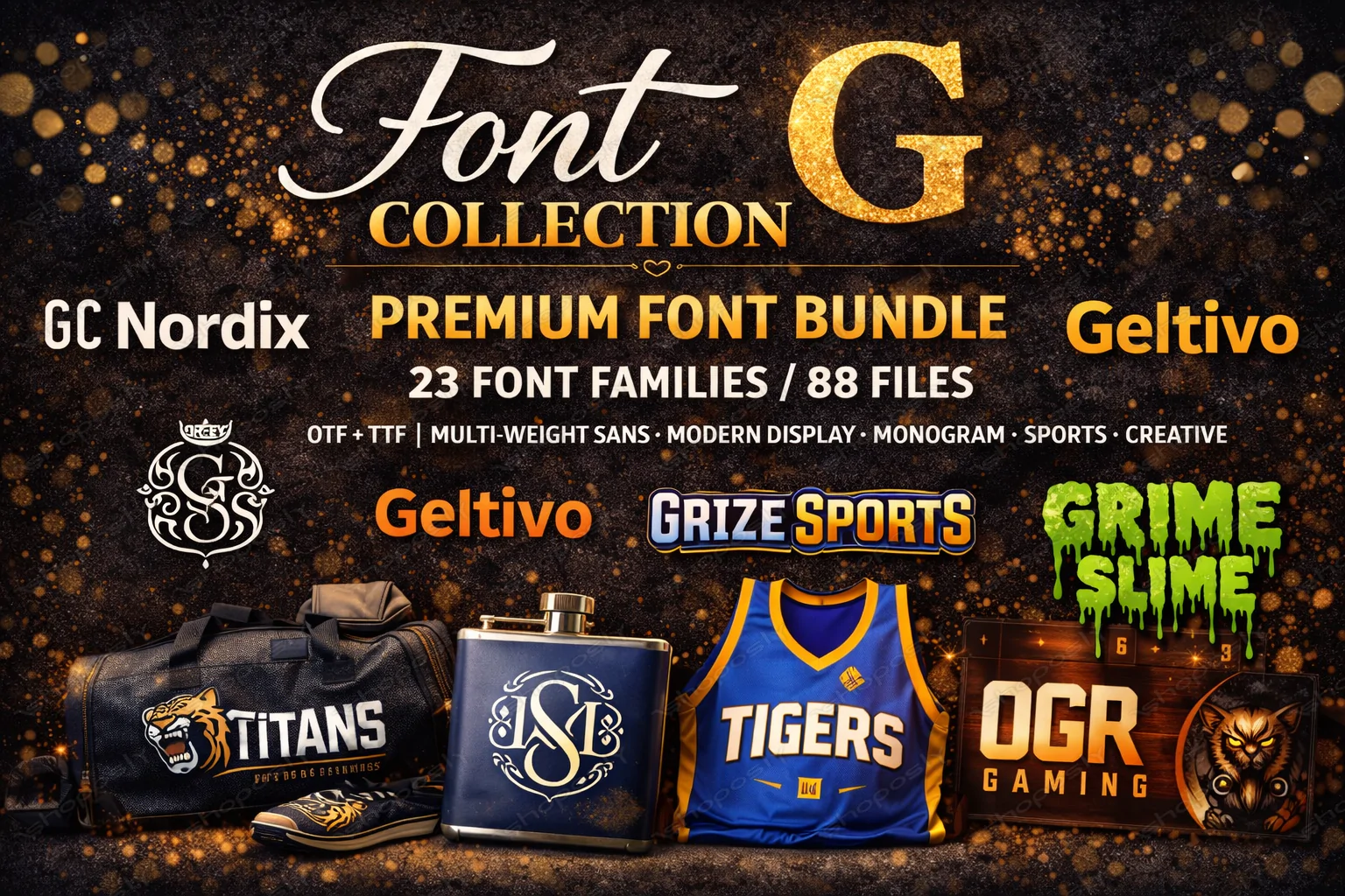 New 2026 Font Collection G – Premium Font Bundle (23 Families / 88 Files) | OTF + TTF | Multi-Weight