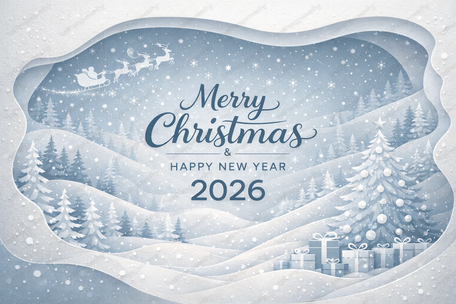 Winter Whisper Landscape – Merry Christmas & Happy New Year 2026 Soft Minimal Snow Vector Artwork