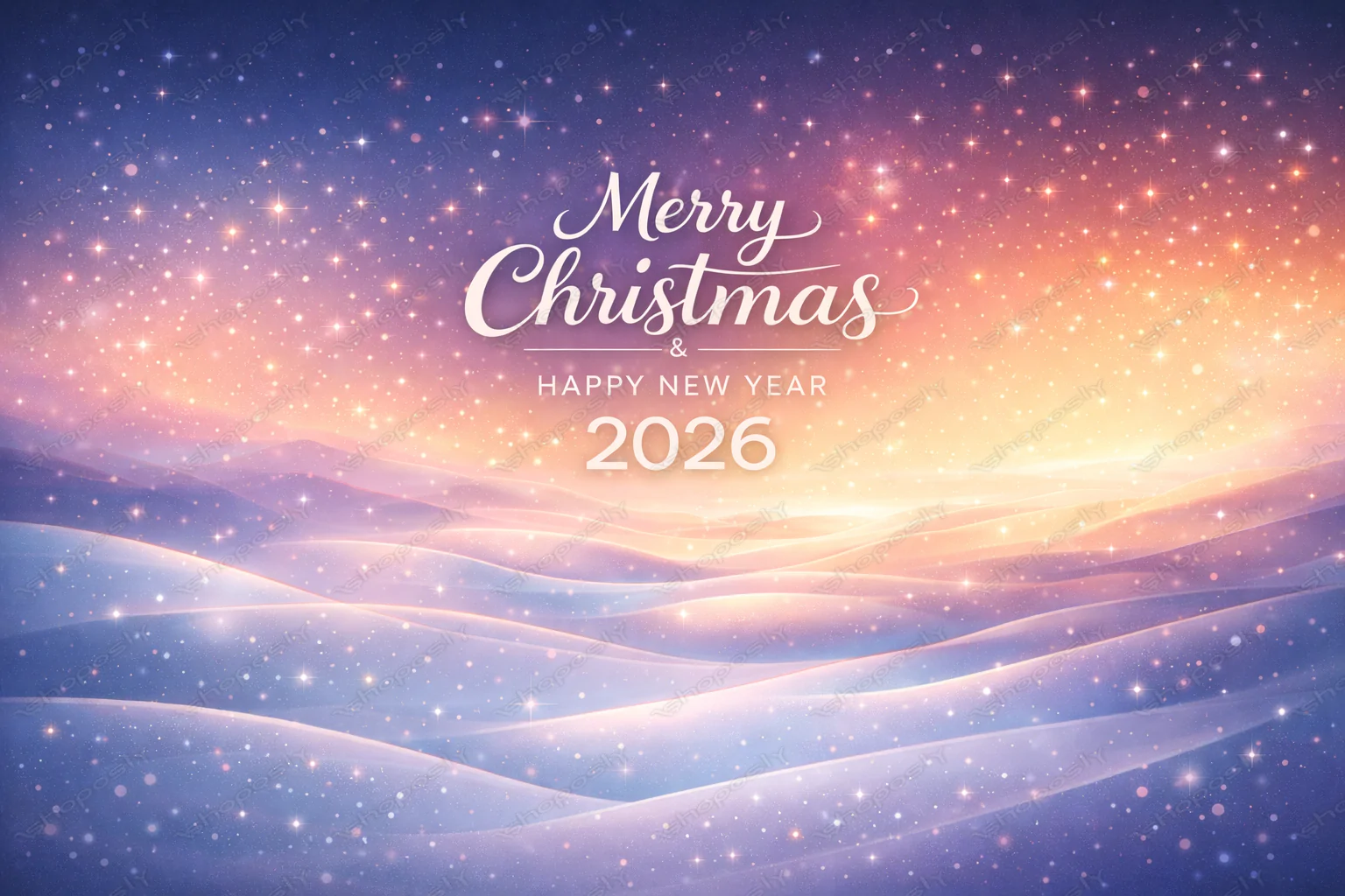 Merry Christmas & Happy New Year 2026 – Dreamy Pastel Night Snowfall Vector Background