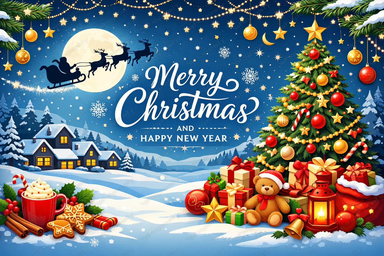 Festive Winter Wonderland Christmas Vector – Merry Christmas and Happy New Year Greeting