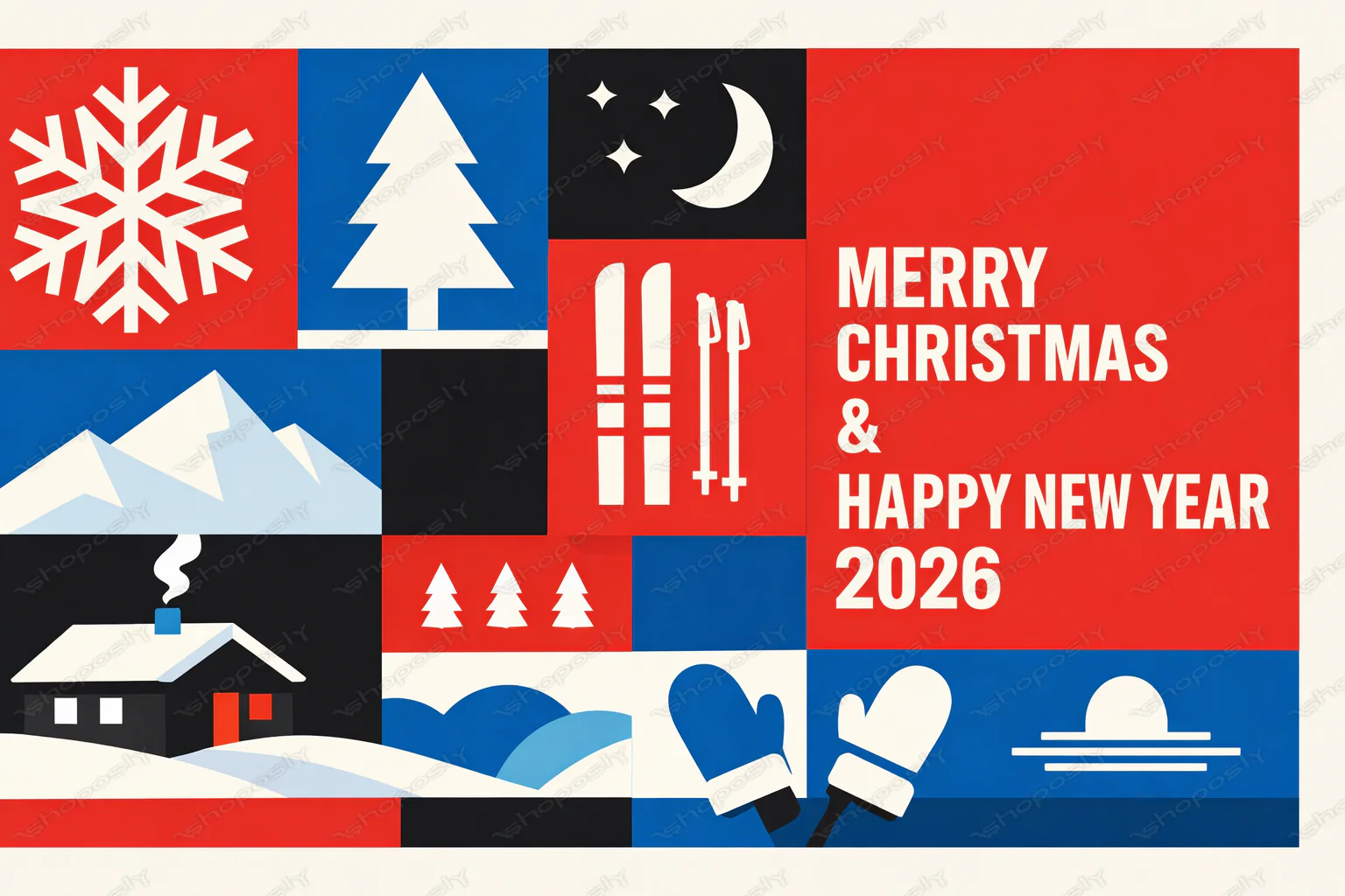 Merry Christmas & Happy New Year 2026 – Modern Nordic Winter Vector Poster