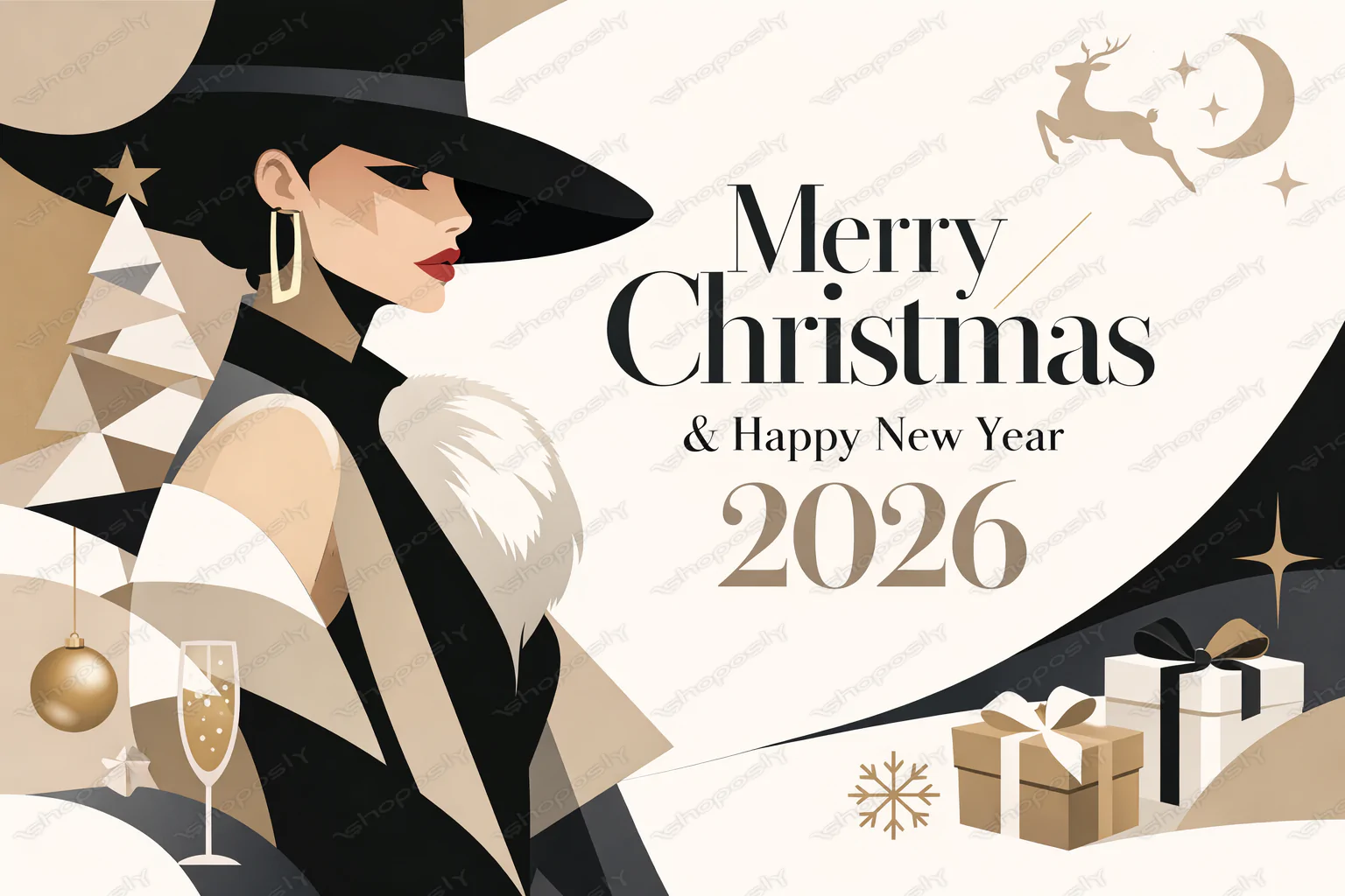 Merry Christmas & Happy New Year 2026 – Luxury Fashion Winter Elegance Vector Artwork