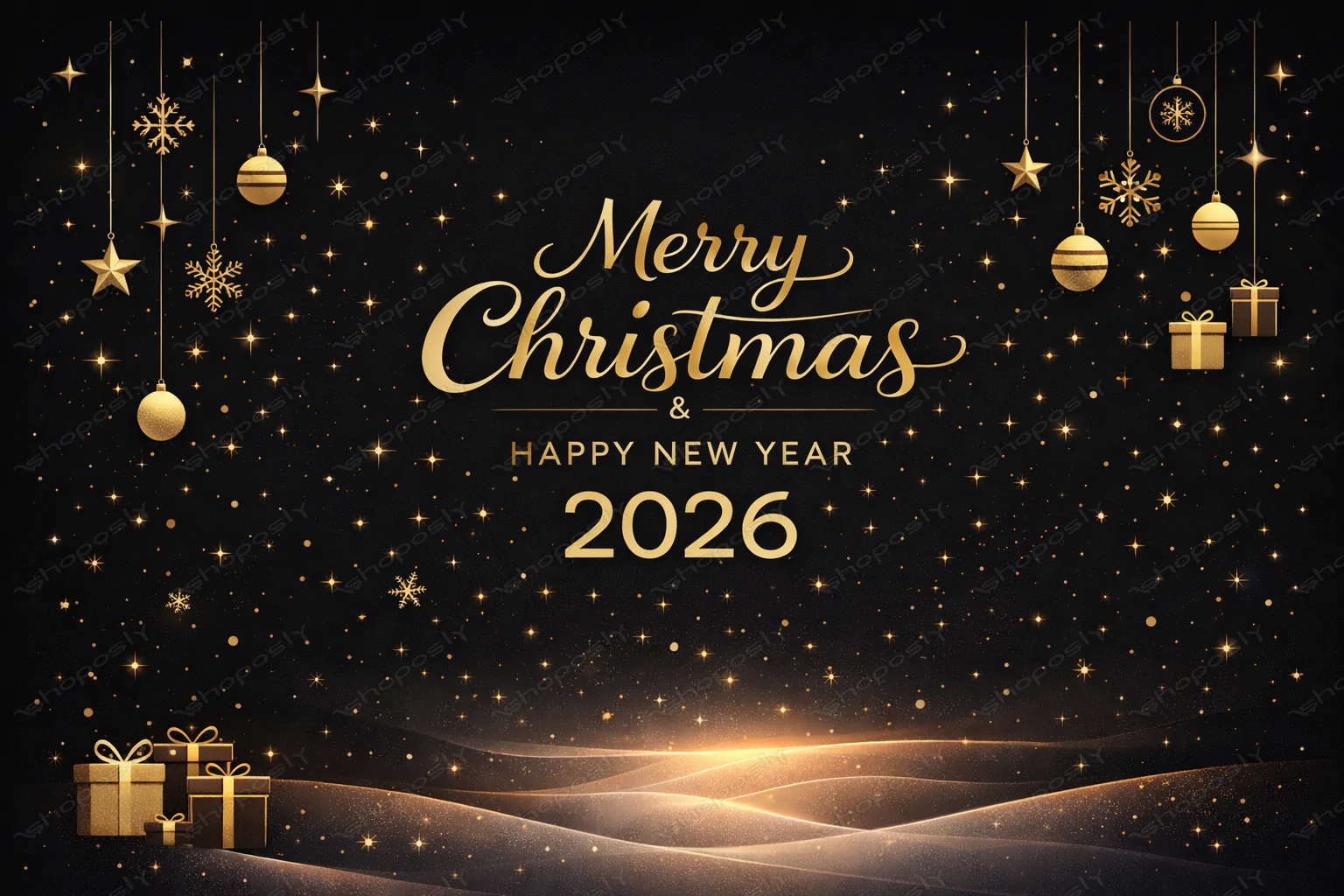 Elegant Gold Night Christmas Vector – Merry Christmas and Happy New Year Greeting
