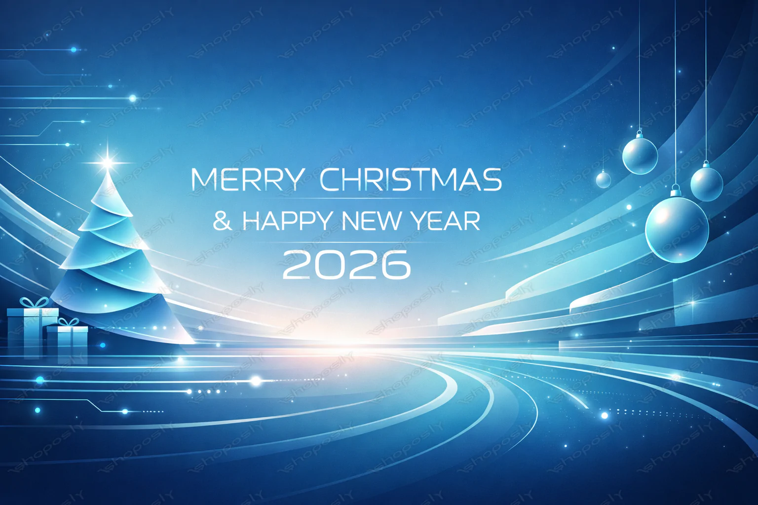 Elegant Futuristic Christmas & New Year 2026 Vector – Modern Blue Holiday Greeting Design