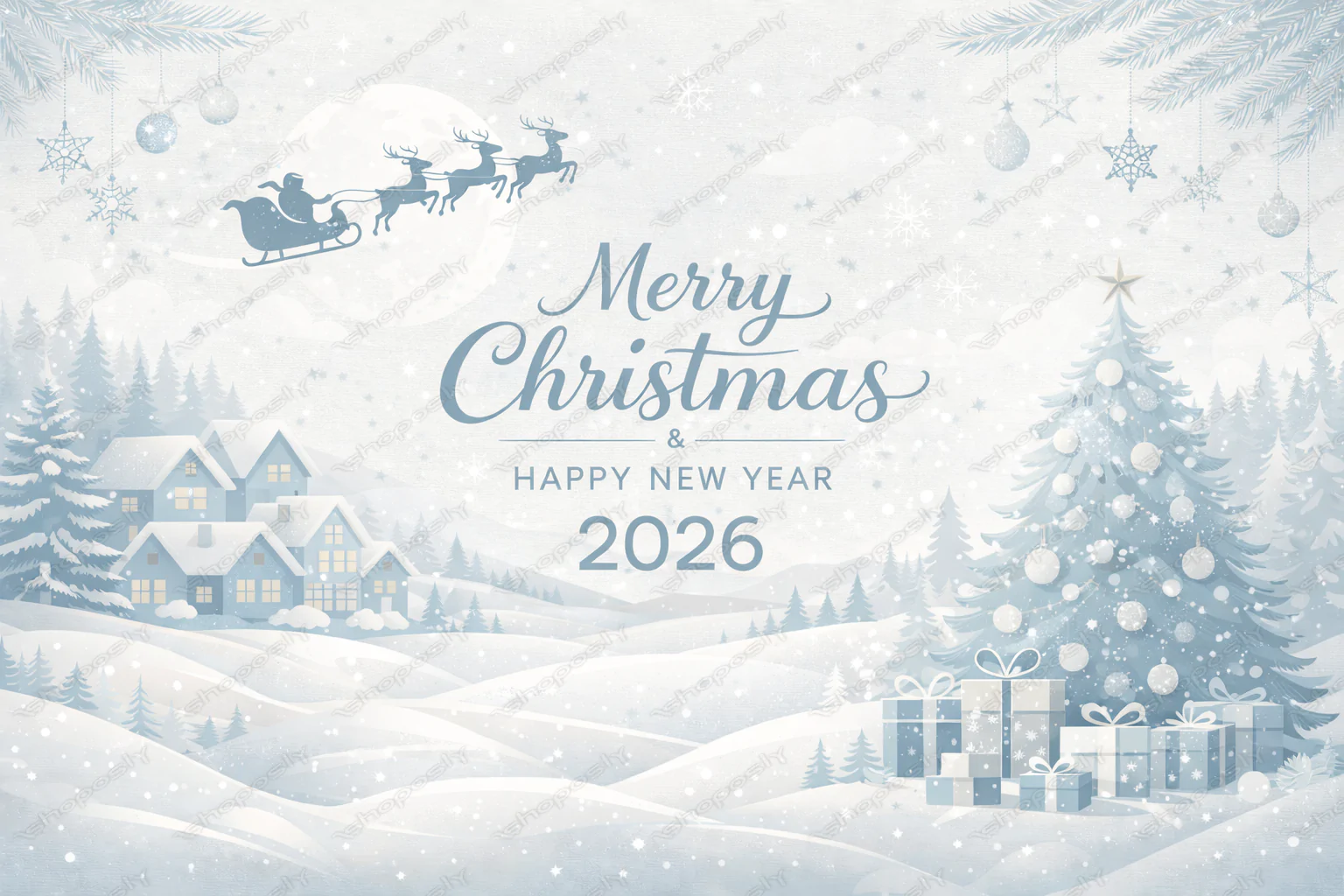 Elegant Winter Wonderland Christmas & New Year 2026 Vector Illustration