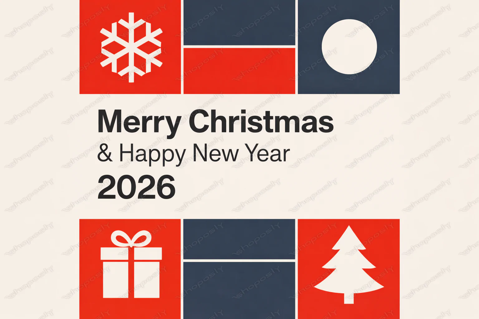Merry Christmas & Happy New Year 2026 – Modern Minimal Festive Grid Vector Design