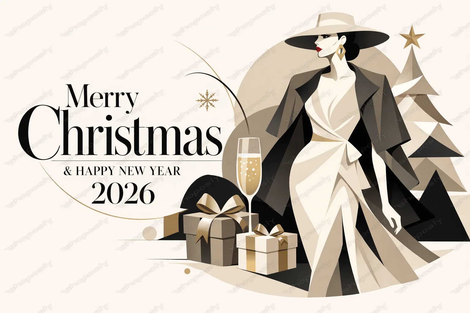 Merry Christmas & Happy New Year 2026 – Haute Couture Winter Elegance Luxury Vector