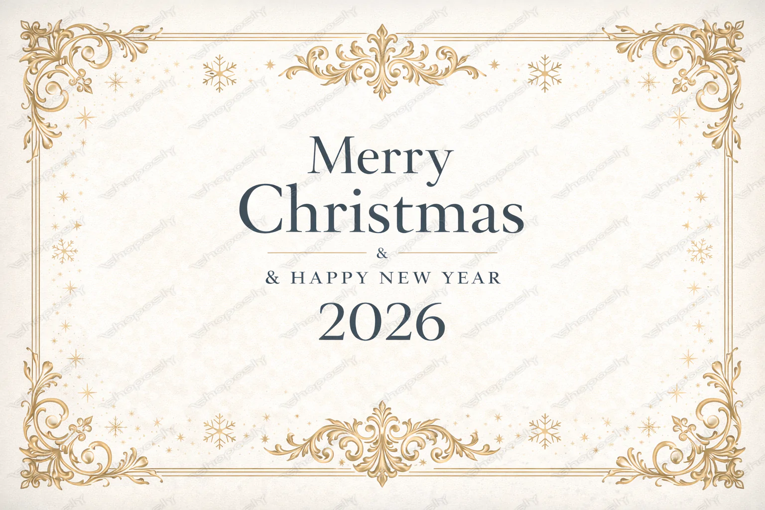 Timeless Gold Ornament Frame – Merry Christmas & Happy New Year 2026 Elegant Vector