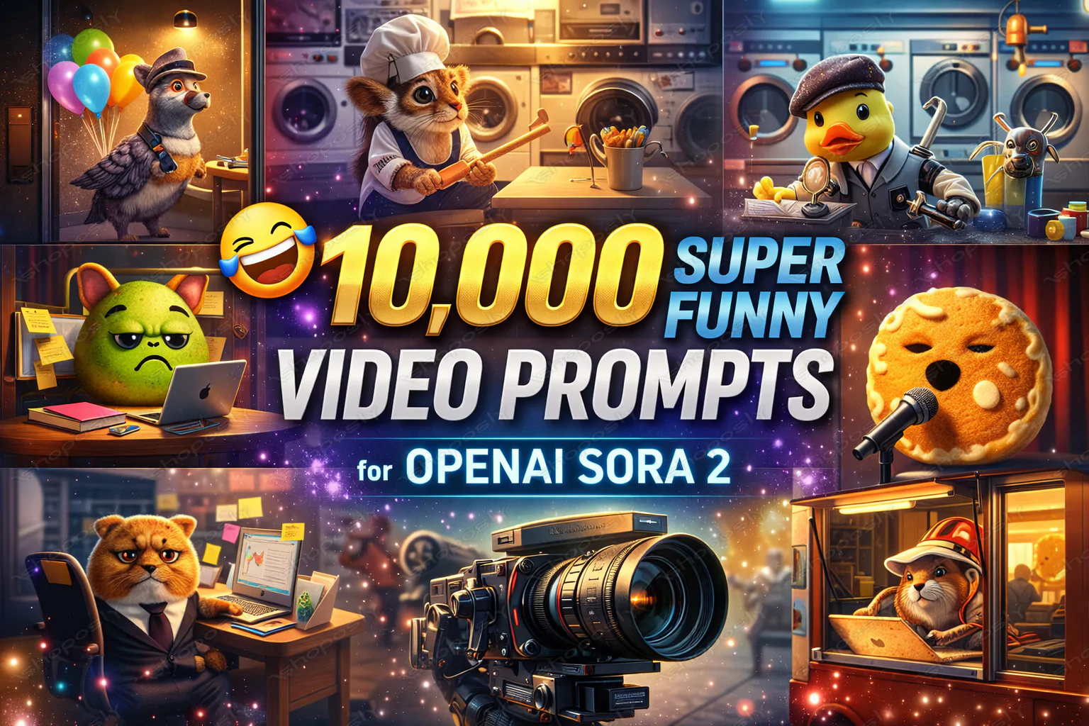 10,000 Super Funny Video Prompts for OpenAI Sora 2 – Comedy Scenes, Camera Moves, Lighting & more