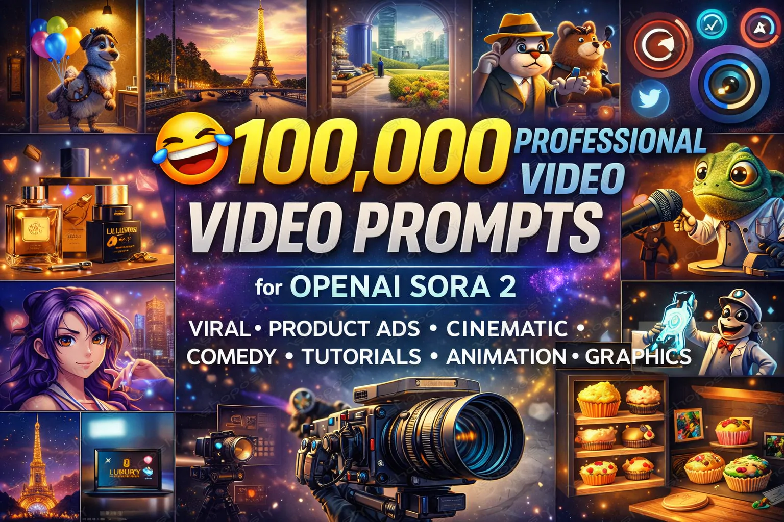 100,000 Video Prompts for OpenAI Sora 2 (10 Mega Packs) – Viral 9:16 Shorts, Product Ads & more